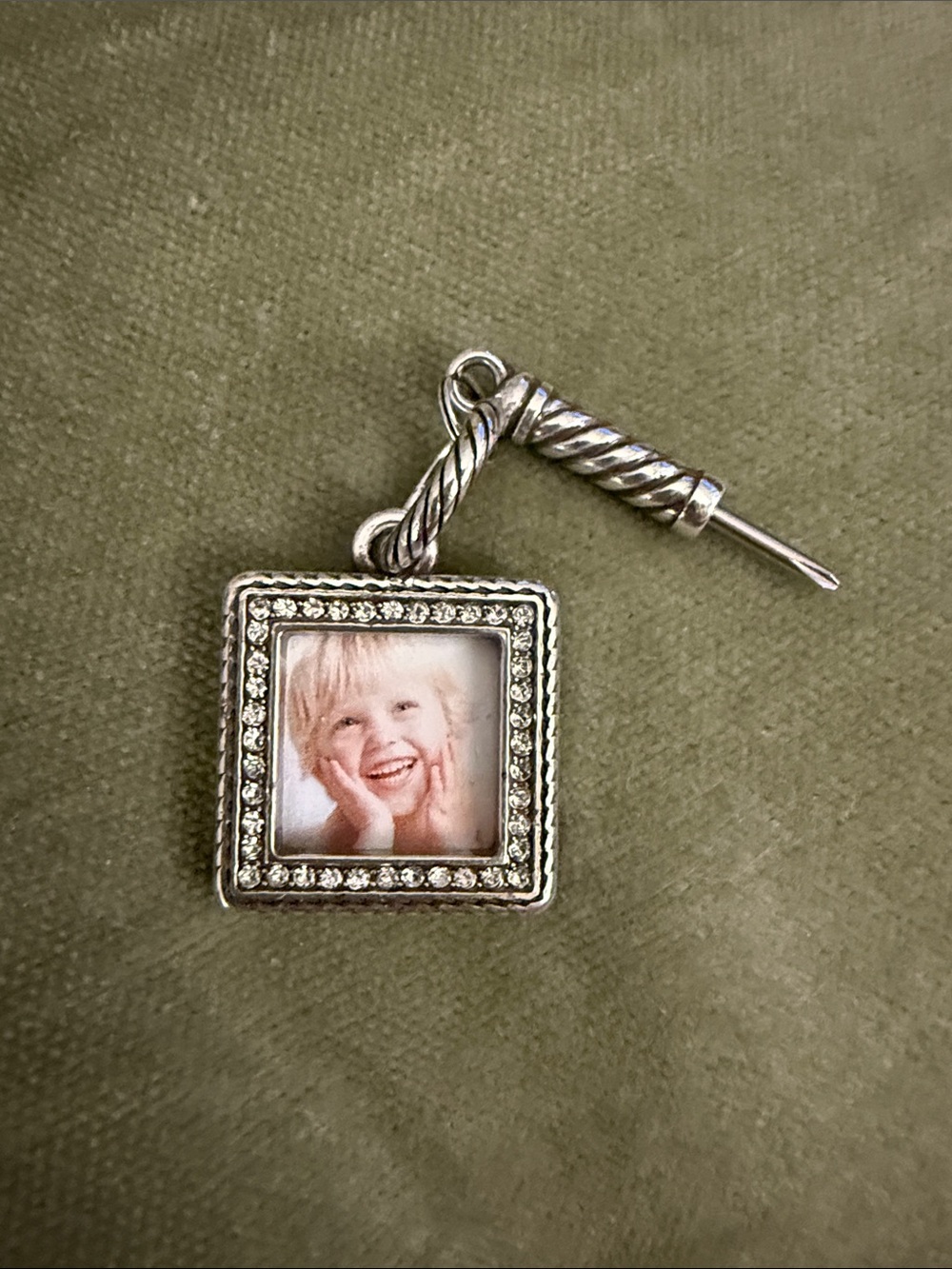 Brighton Silver Square Photo Charm with Clear Accents